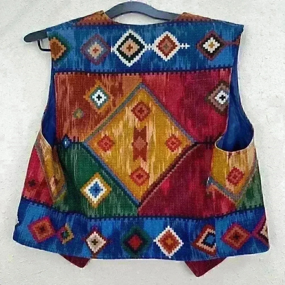 Wraps Western lightweight Native Aztec Vest Size Médium Brown Blue OpenWraps TC1 - Picture 2 of 4